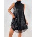 Women's Sequin Dress Party Dress Cocktail Dress Midi Dress Silver Rose Gold Black Sleeveless Pure Color Sequins Spring Fall Winter Stand Collar Fashion Wedding Guest 2023 S M L XL XXL 3XL