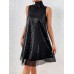 Women's Sequin Dress Party Dress Cocktail Dress Midi Dress Silver Rose Gold Black Sleeveless Pure Color Sequins Spring Fall Winter Stand Collar Fashion Wedding Guest 2023 S M L XL XXL 3XL