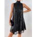 Women's Sequin Dress Party Dress Cocktail Dress Midi Dress Silver Rose Gold Black Sleeveless Pure Color Sequins Spring Fall Winter Stand Collar Fashion Wedding Guest 2023 S M L XL XXL 3XL