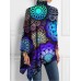 Women's T shirt Tee Floral Blue Dusty Blue Purple Print Asymmetrical Long Sleeve Holiday Weekend Fashion Turtleneck High Neck Regular Fit Spring &Fall