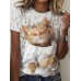 Women's T shirt Tee Cat 3D Custom Print White Print Short Sleeve Daily Weekend Basic Round Neck Regular Fit