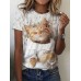 Women's T shirt Tee Cat 3D Custom Print White Print Short Sleeve Daily Weekend Basic Round Neck Regular Fit