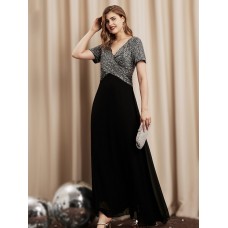 Women's Black Dress Sequin Dress Party Dress Color Block Contrast Color Sequins Design V Neck Long Dress Maxi Dress Elegant Fashion Party Formal Christmas Wedding Guest Regular Fit Black S M L