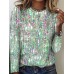 Women's T shirt Tee Graphic Silver Light Green Pink Print Long Sleeve Daily Weekend Elegant Fashion Basic Round Neck Regular Fit Fall & Winter