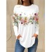 Women's T shirt Tee Floral White Pink Red Print Long Sleeve Holiday Weekend Basic Round Neck Regular Fit Fall & Winter