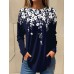 Women's T shirt Tee Floral White Pink Red Print Long Sleeve Holiday Weekend Basic Round Neck Regular Fit Fall & Winter