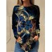 Women's T shirt Tee Floral White Pink Red Print Long Sleeve Holiday Weekend Basic Round Neck Regular Fit Fall & Winter