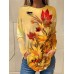 Women's T shirt Tee Floral White Pink Red Print Long Sleeve Holiday Weekend Basic Round Neck Regular Fit Fall & Winter