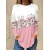 Women's T shirt Tee Floral White Pink Red Print Long Sleeve Holiday Weekend Basic Round Neck Regular Fit Fall & Winter