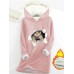 Women's Hoodie Sweatshirt Pullover Sherpa Fleece Lined Cat Letter Warm Fuzzy Print Black Yellow Pink Casual Sports Hoodie Long Sleeve Top Micro-elastic Fall & Winter