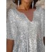 Women's Party Dress Sequin Dress Wedding Guest Dress Midi Dress Silver Short Sleeve Plain Sequins Summer Spring Split Neck Summer Dress S M L XL 2XL 3XL