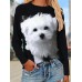 Women's T shirt Tee Dog 3D Black Pink Navy Blue Print Long Sleeve Daily Weekend Fashion Round Neck Regular Fit Spring &Fall