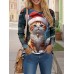 Women's T shirt Tee Dog 3D Black Pink Navy Blue Print Long Sleeve Daily Weekend Fashion Round Neck Regular Fit Spring &Fall