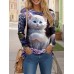 Women's T shirt Tee Dog 3D Black Pink Navy Blue Print Long Sleeve Daily Weekend Fashion Round Neck Regular Fit Spring &Fall