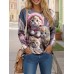 Women's T shirt Tee Dog 3D Black Pink Navy Blue Print Long Sleeve Daily Weekend Fashion Round Neck Regular Fit Spring &Fall