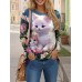 Women's T shirt Tee Dog 3D Black Pink Navy Blue Print Long Sleeve Daily Weekend Fashion Round Neck Regular Fit Spring &Fall