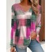 Women's T shirt Tee Geometric Yellow Pink Red Print Long Sleeve Daily Weekend Daily Basic V Neck Regular Fit Fall & Winter