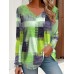 Women's T shirt Tee Geometric Yellow Pink Red Print Long Sleeve Daily Weekend Daily Basic V Neck Regular Fit Fall & Winter