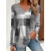 Women's T shirt Tee Geometric Yellow Pink Red Print Long Sleeve Daily Weekend Daily Basic V Neck Regular Fit Fall & Winter