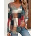 Women's T shirt Tee Geometric Yellow Pink Red Print Long Sleeve Daily Weekend Daily Basic V Neck Regular Fit Fall & Winter