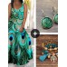 Women's Plus Size Curve Casual Dress Sundress Strap Dress 3 Pcs Earrings & Bead Bracelet Set Peacock Feather Maxi long Dress Sleeveless Print Strap Romantic Daily Light Green Dark Green Summer Spring