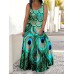 Women's Plus Size Curve Casual Dress Sundress Strap Dress 3 Pcs Earrings & Bead Bracelet Set Peacock Feather Maxi long Dress Sleeveless Print Strap Romantic Daily Light Green Dark Green Summer Spring