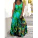 Women's Plus Size Curve Casual Dress Sundress Strap Dress 3 Pcs Earrings & Bead Bracelet Set Peacock Feather Maxi long Dress Sleeveless Print Strap Romantic Daily Light Green Dark Green Summer Spring