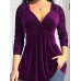 Women's Shirt Blouse Velvet Plain Sparkly Wine Purple Flowing tunic Long Sleeve Casual Elegant Fashion Basic V Neck Regular Fit