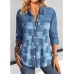 Women's Shirt Blouse Plaid Yellow Blue Purple Print Button Long Sleeve Casual Fashion Shirt Collar Regular Fit Spring &Fall