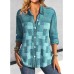 Women's Shirt Blouse Plaid Yellow Blue Purple Print Button Long Sleeve Casual Fashion Shirt Collar Regular Fit Spring &Fall