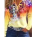 Women's T shirt Tee Henley Shirt Floral White Yellow Red Print Button Long Sleeve Holiday Weekend Basic Neon & Bright V Neck Regular Fit Fall & Winter