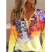 Women's T shirt Tee Henley Shirt Floral White Yellow Red Print Button Long Sleeve Holiday Weekend Basic Neon & Bright V Neck Regular Fit Fall & Winter