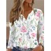 Women's T shirt Tee Henley Shirt Floral White Yellow Red Print Button Long Sleeve Holiday Weekend Basic Neon & Bright V Neck Regular Fit Fall & Winter