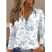 Women's T shirt Tee Henley Shirt Floral White Yellow Red Print Button Long Sleeve Holiday Weekend Basic Neon & Bright V Neck Regular Fit Fall & Winter