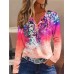 Women's T shirt Tee Henley Shirt Floral White Yellow Red Print Button Long Sleeve Holiday Weekend Basic Neon & Bright V Neck Regular Fit Fall & Winter