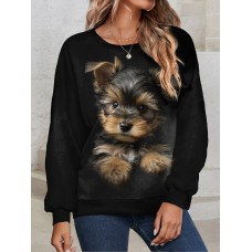 Women's Sweatshirt Pullover Dog Sports Basic Black Street Casual Round Neck Long Sleeve Top Micro-elastic Fall & Winter