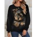 Women's Sweatshirt Pullover Dog Sports Basic Black Street Casual Round Neck Long Sleeve Top Micro-elastic Fall & Winter