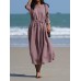 Women's Casual Dress Cotton Linen Dress Midi Dress Linen Cotton Blend Basic Classic Outdoor Daily Vacation Crew Neck Button 3/4 Length Sleeve Summer Spring 2023 Loose Fit Purple Plain S M L XL 2XL