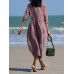 Women's Casual Dress Cotton Linen Dress Midi Dress Linen Cotton Blend Basic Classic Outdoor Daily Vacation Crew Neck Button 3/4 Length Sleeve Summer Spring 2023 Loose Fit Purple Plain S M L XL 2XL