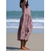 Women's Casual Dress Cotton Linen Dress Midi Dress Linen Cotton Blend Basic Classic Outdoor Daily Vacation Crew Neck Button 3/4 Length Sleeve Summer Spring 2023 Loose Fit Purple Plain S M L XL 2XL