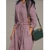 Women's Casual Dress Cotton Linen Dress Midi Dress Linen Cotton Blend Basic Classic Outdoor Daily Vacation Crew Neck Button 3/4 Length Sleeve Summer Spring 2023 Loose Fit Purple Plain S M L XL 2XL