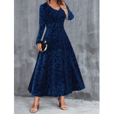 Women's Plus Size Black Dress Velvet Dress Party Dress Midi Dress Black Wine Blue Long Sleeve Floral Jacquard Fall Winter Autumn V Neck Fashion Winter Dress Christmas Wedding Guest 2023 L XL XXL 3XL