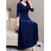 Women's Plus Size Black Dress Velvet Dress Party Dress Midi Dress Black Wine Blue Long Sleeve Floral Jacquard Fall Winter Autumn V Neck Fashion Winter Dress Christmas Wedding Guest 2023 L XL XXL 3XL