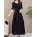 Women's Plus Size Black Dress Velvet Dress Party Dress Midi Dress Black Wine Blue Long Sleeve Floral Jacquard Fall Winter Autumn V Neck Fashion Winter Dress Christmas Wedding Guest 2023 L XL XXL 3XL