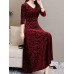 Women's Plus Size Black Dress Velvet Dress Party Dress Midi Dress Black Wine Blue Long Sleeve Floral Jacquard Fall Winter Autumn V Neck Fashion Winter Dress Christmas Wedding Guest 2023 L XL XXL 3XL