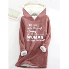 Women's Hoodie Sweatshirt Pullover Sherpa Fleece Lined Letter Warm Fuzzy Print Black Pink Dark Pink Casual Sports Hoodie Long Sleeve Top Micro-elastic Fall & Winter