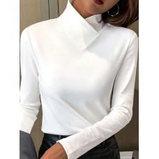 Women's T shirt Tee Plain Black White Pink Long Sleeve Valentine's Day Daily Weekend Fashion V Neck Regular Fit Fall & Winter