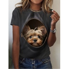 Women's T shirt Tee Dog Custom Print Gray Print Short Sleeve Daily Weekend Basic Round Neck Regular Fit