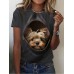 Women's T shirt Tee Dog Custom Print Gray Print Short Sleeve Daily Weekend Basic Round Neck Regular Fit