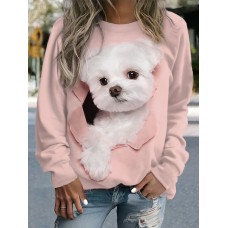 Women's Sweatshirt Pullover Dog Sportswear Funny Print Pink Blue Purple Casual Sports Round Neck Long Sleeve Micro-elastic Fall & Winter